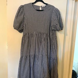 Gingham black & white midi dress